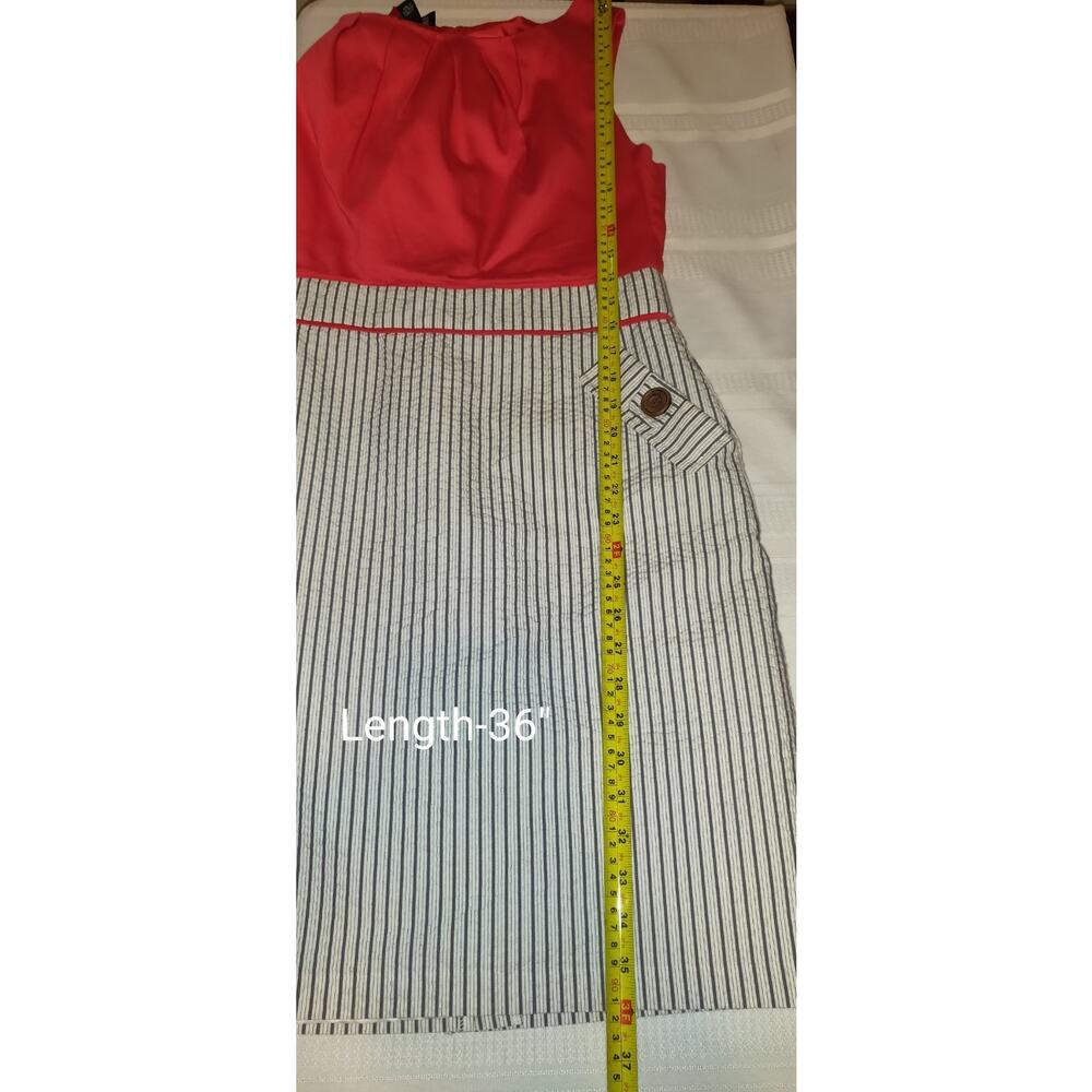 Alyx Seersucker Dress Sz 14 Red Gray Nautical Pockets Boating Lined Sleeveless - Picture 15 of 16
